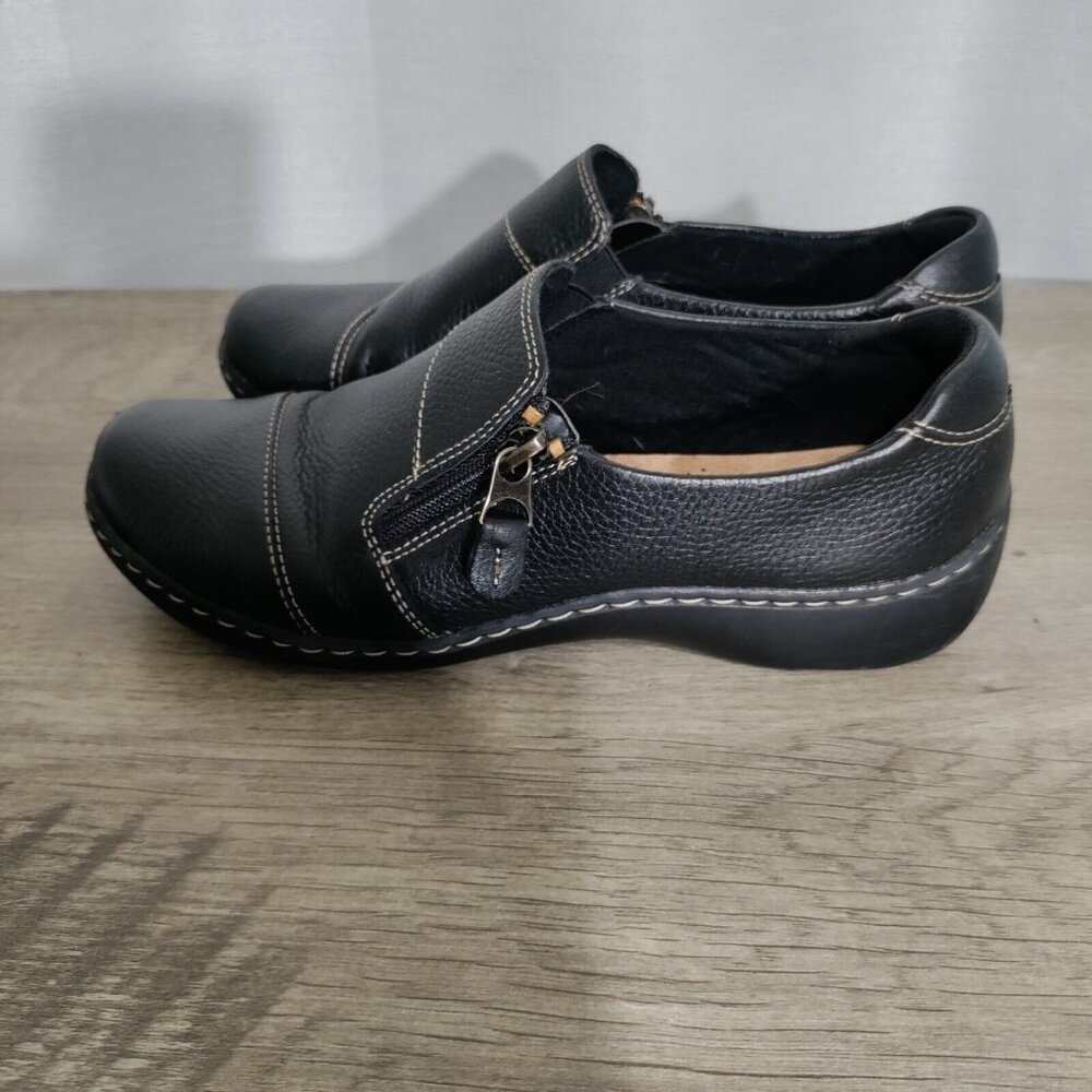 Clarks Black Leather Slip-On Shoes